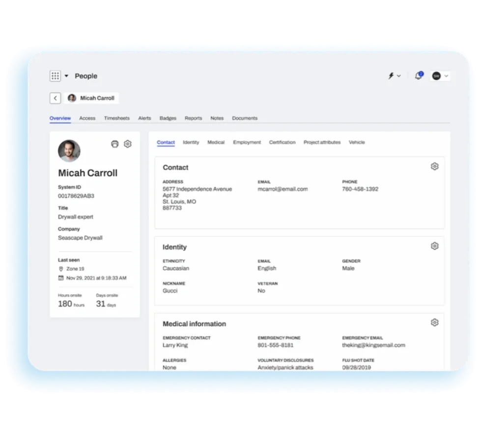 Eyrus product — worker profile dashboard